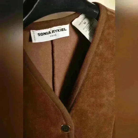 SONIA RYKIEL PARIS Tan Brown Cotton Terrycloth  Cardigan Sweater Medium France - Picture 12 of 13